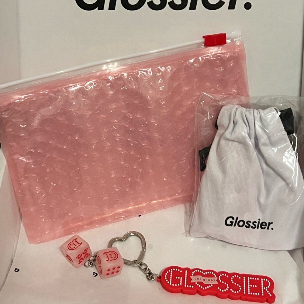 NEW/SOLD OUT- Limited Edition Glossier Las Vegas Keychain+Pink Pouch 100% AUTH..